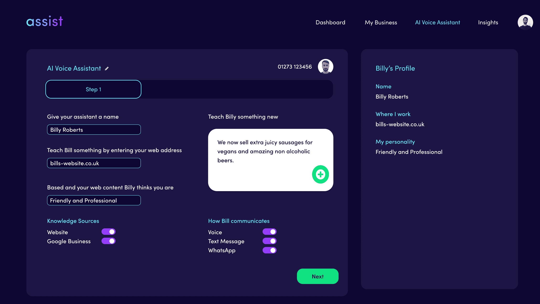 Voice assistant dashboard